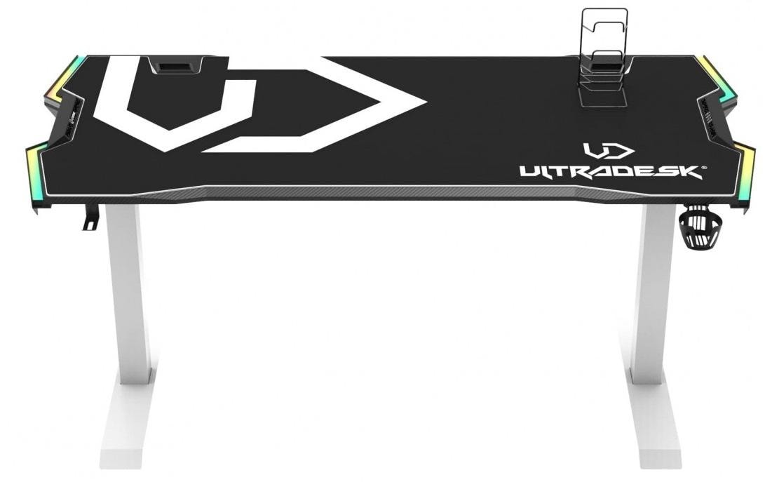 Ultradesk Force – Rollbarer Computertisch, 1'660×700×765 mm, RGB LED-Beleuchtung, Weiss/Schwarz