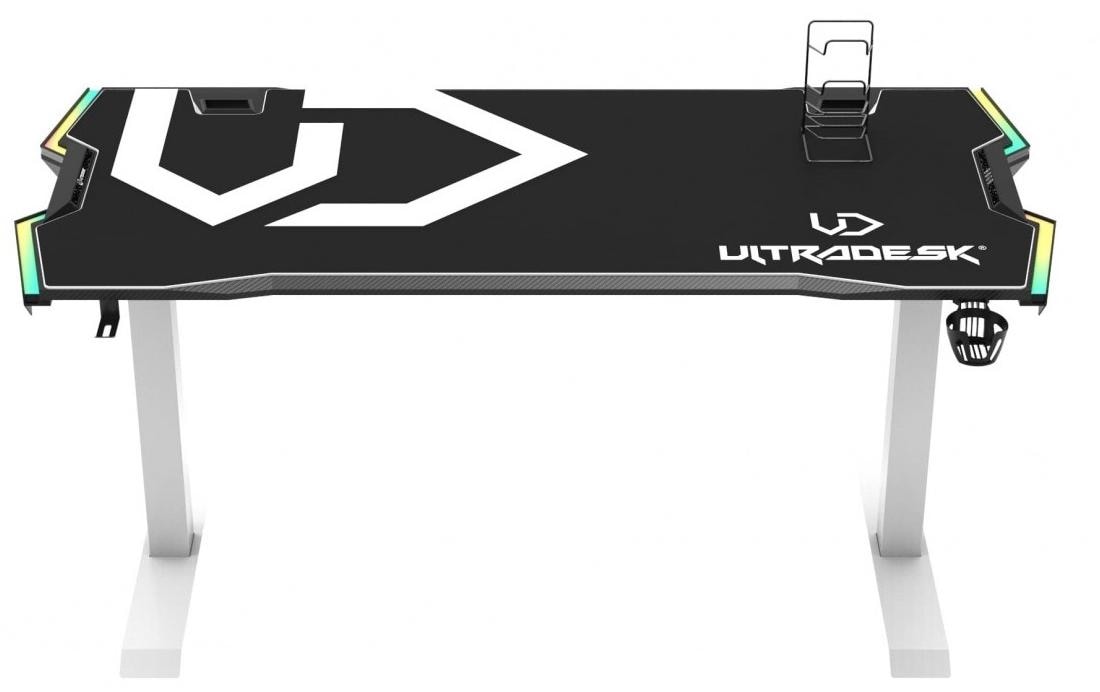 Ultradesk Force – Rollbarer Computertisch, 1'660×700×765 mm, RGB LED-Beleuchtung, Weiss/Schwarz