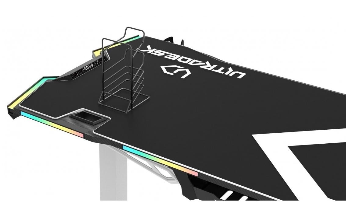 Ultradesk Force – Rollbarer Computertisch, 1'660×700×765 mm, RGB LED-Beleuchtung, Weiss/Schwarz