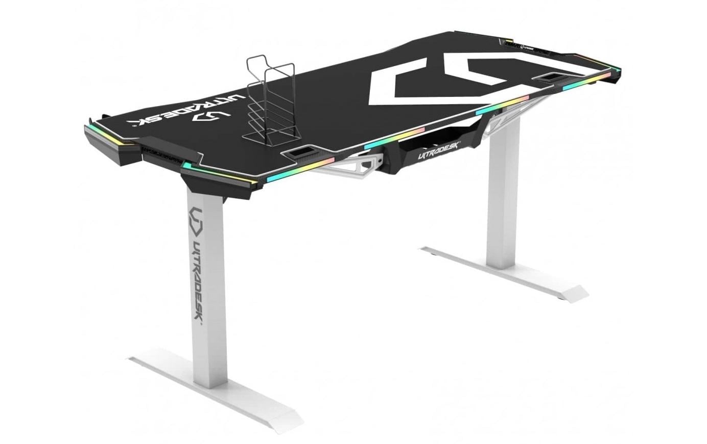 Ultradesk Force – Rollbarer Computertisch, 1'660×700×765 mm, RGB LED-Beleuchtung, Weiss/Schwarz