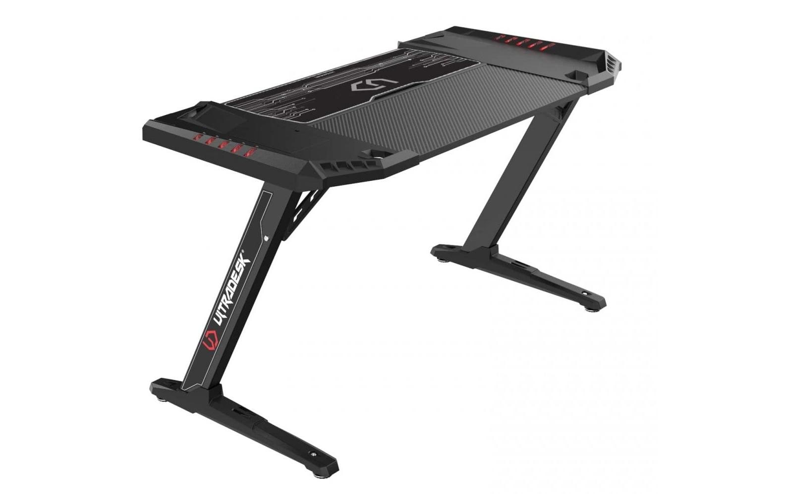 Ultradesk Rollbarer Computertisch, LED-Hintergrundbeleuchtung, Kopfhörer-Haken, 1'290×780×785 mm, Schwarz