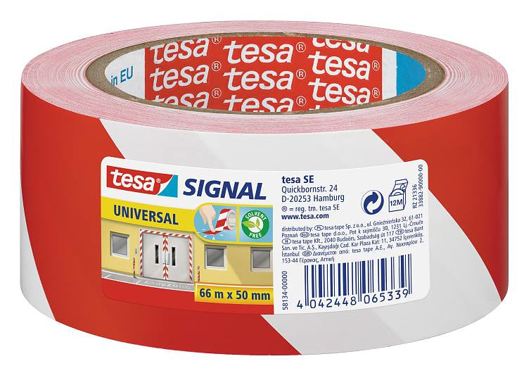 tesa Markierungsklebeband – permanent – rot/weiss – 50 mm × 66 m, Kunststoff