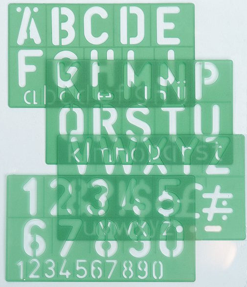 Linex Schriftschablone, Schrifthöhe 50 mm, 4er-Set, Polypropylen, Grün