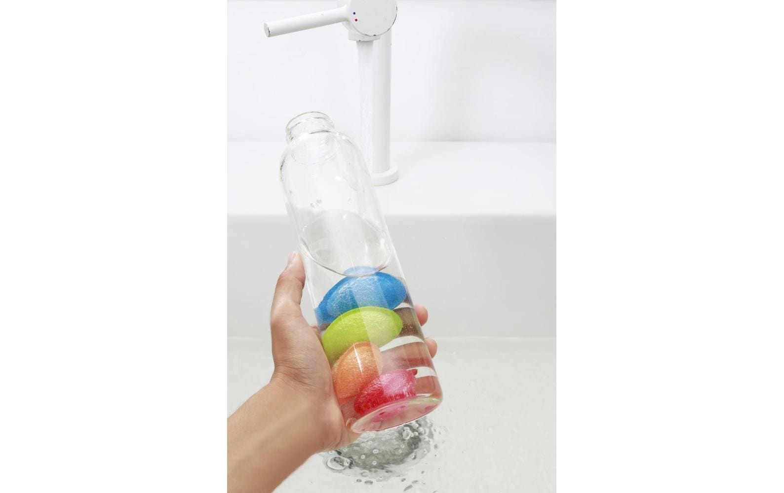 Kikkerland Reinigungsbälle – Naturschwamm, rund, für Glas, Ø 3,5 × 1,7 cm, mehrfarbig, 4 Stk.