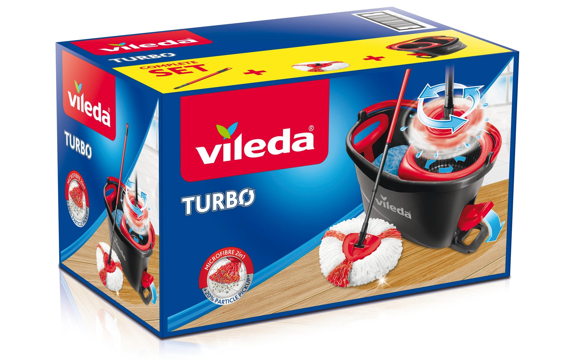 Vileda Turbo Mop – Wischmopp-Set – Teleskopstiel, Rot/Weiss