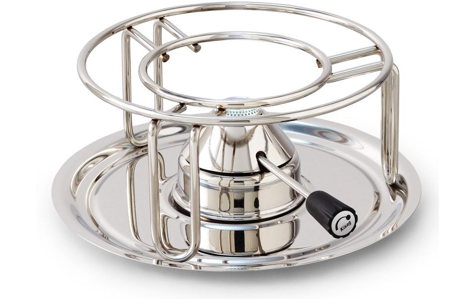 Kisag Rechaud für Fondue, Ø 18,5 × 10 cm, Edelstahl, Silber, mit Gasbrenner