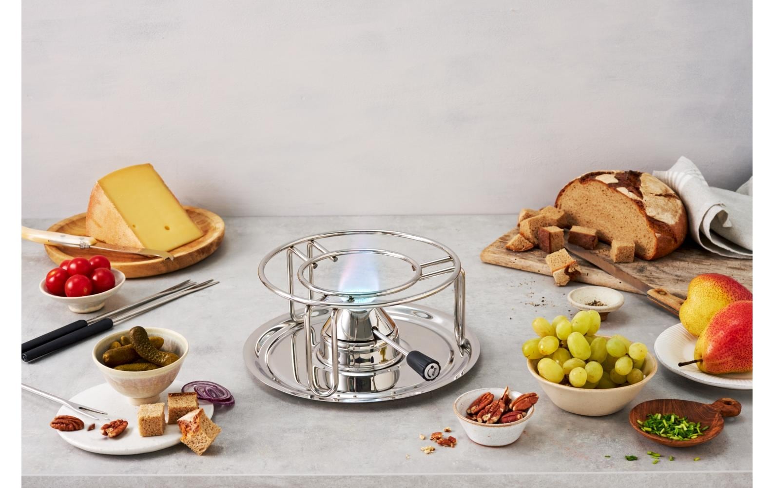 Kisag Rechaud für Fondue, Ø 18,5 × 10 cm, Edelstahl, Silber, mit Gasbrenner