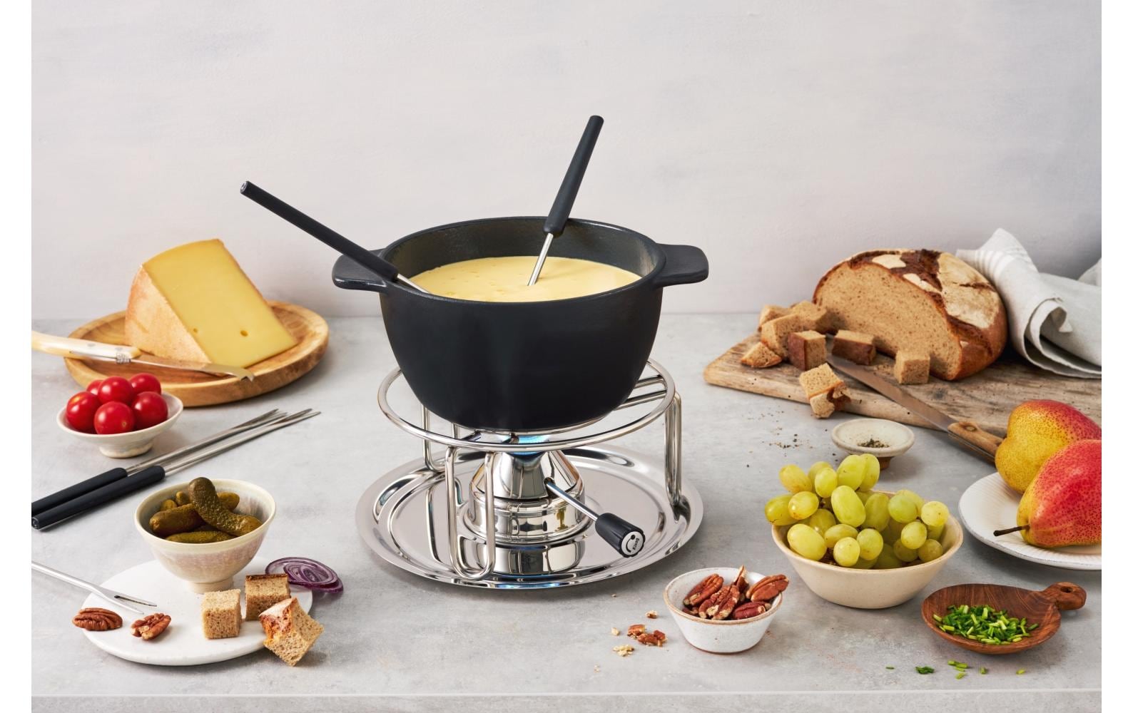 Kisag Rechaud für Fondue, Ø 18,5 × 10 cm, Edelstahl, Silber, mit Gasbrenner