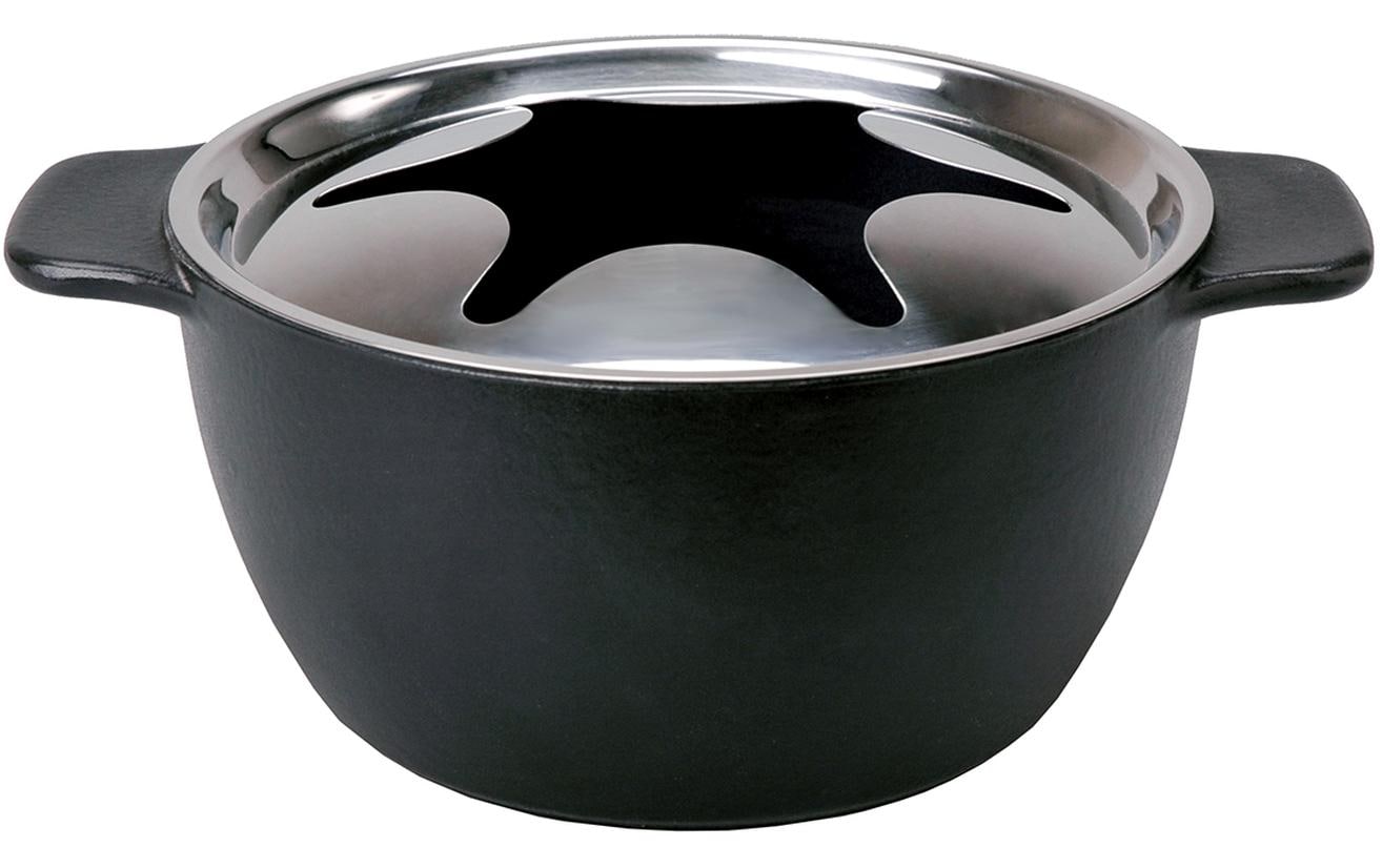 Kisag Caquelon Allround – Ø 18 cm, Gusseisen, Emaille, für Fondue Bourguignonne, Gas, Schwarz