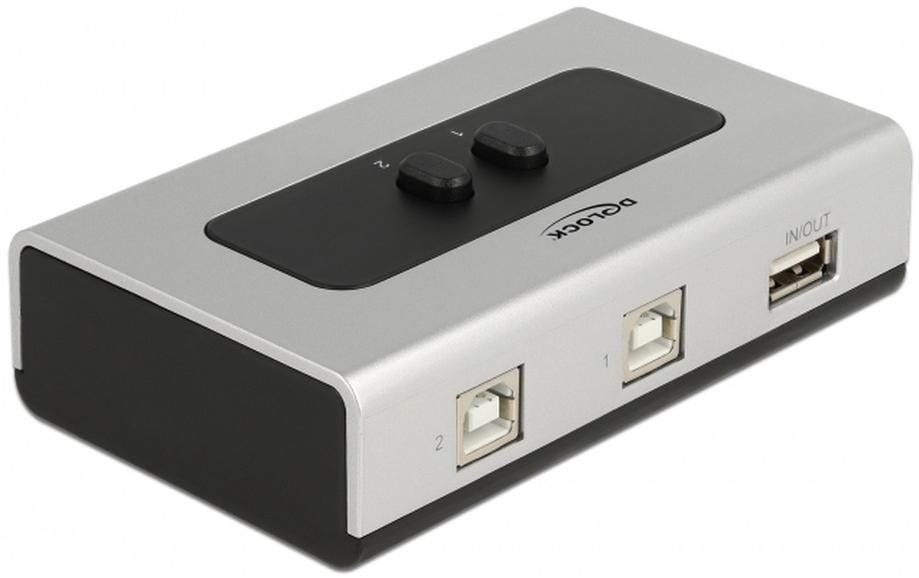 DeLOCK USB-Adapter 2× USB-B auf USB-A – USB 2.0 (480 Mbit/s) – Manuell, Kunststoff – Schwarz/Silber