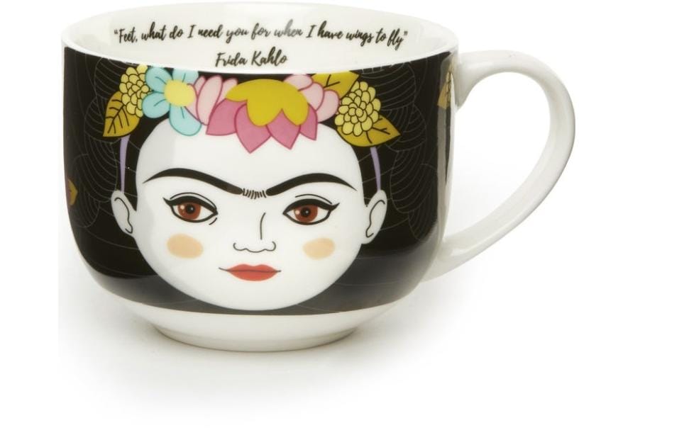 Kikkerland Tasse Frida – 411 ml, Ø 8,3 cm, H 7,6 cm, Porzellan, Weiss, spülmaschinenfest