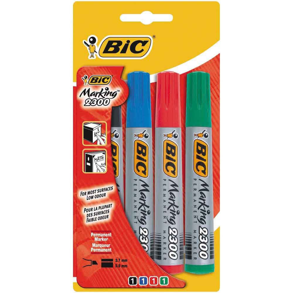 BIC Marking 2300 Permanentmarker – Keilspitze 3,1–5,3 mm – Mehrfarbig, 4er-Pack, für Karton, Glas und Kunststoff