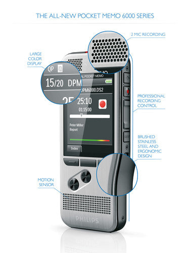 Philips Digital Pocket Memo 6000 – Digitales Diktiergerät – USB, 30 h – Silber