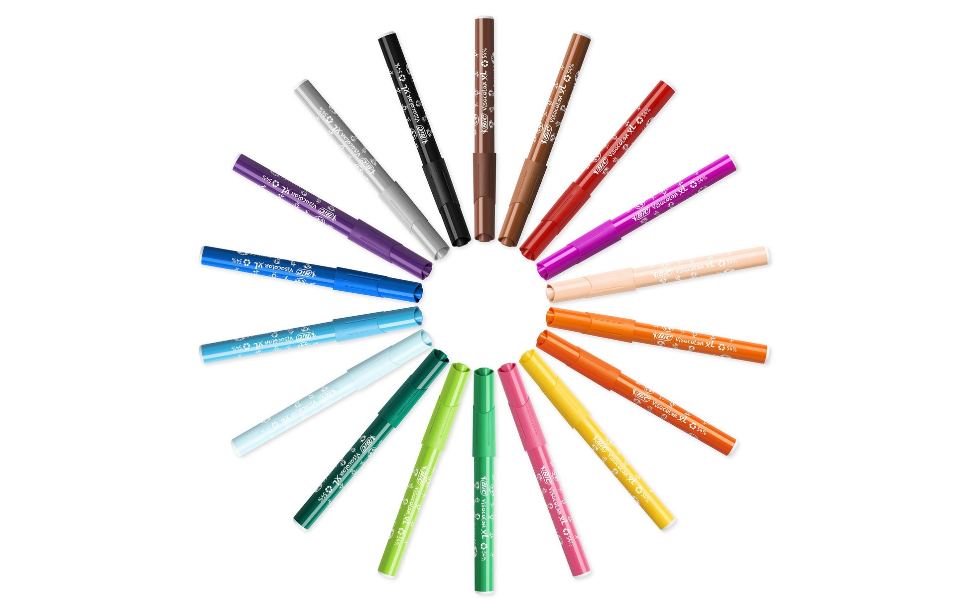 BIC KIDS Visacolor XL ecolutions Filzstift – Rundspitze, 1,3 mm, wasserbasiert, auswaschbar, 12 Farben