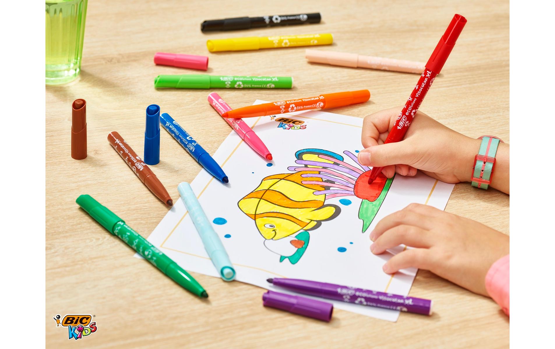 BIC KIDS Visacolor XL ecolutions Filzstift – Rundspitze, 1,3 mm, wasserbasiert, auswaschbar, 12 Farben