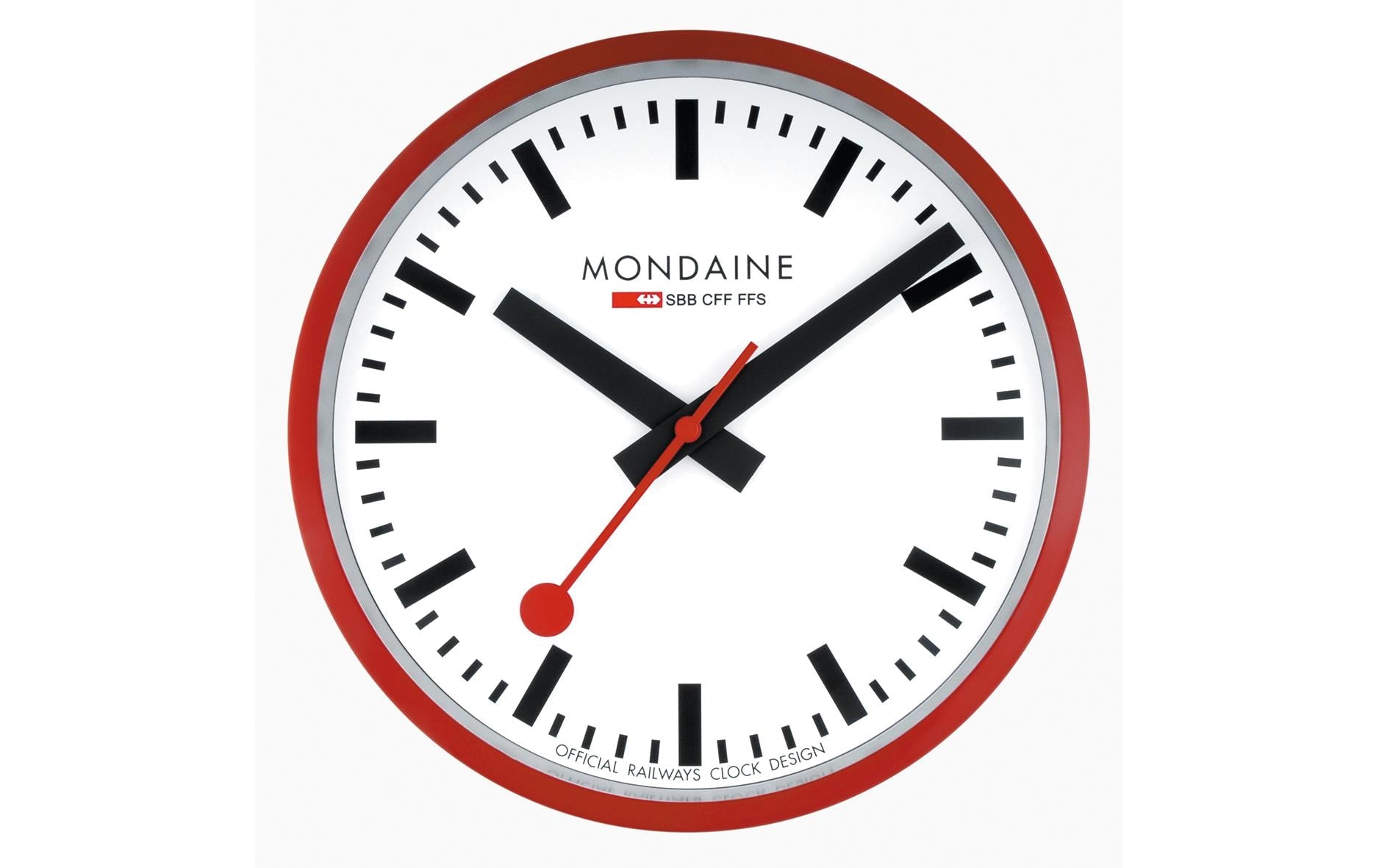 Mondaine Wanduhr – Ø 25 cm, rot, Glas, lautlos