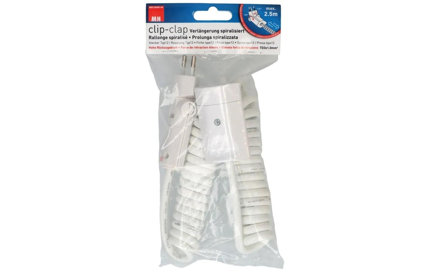 Max Hauri AG Max Hauri Verlängerungskabel – T12–T13, 2,5 m, 3×1 mm², weiss