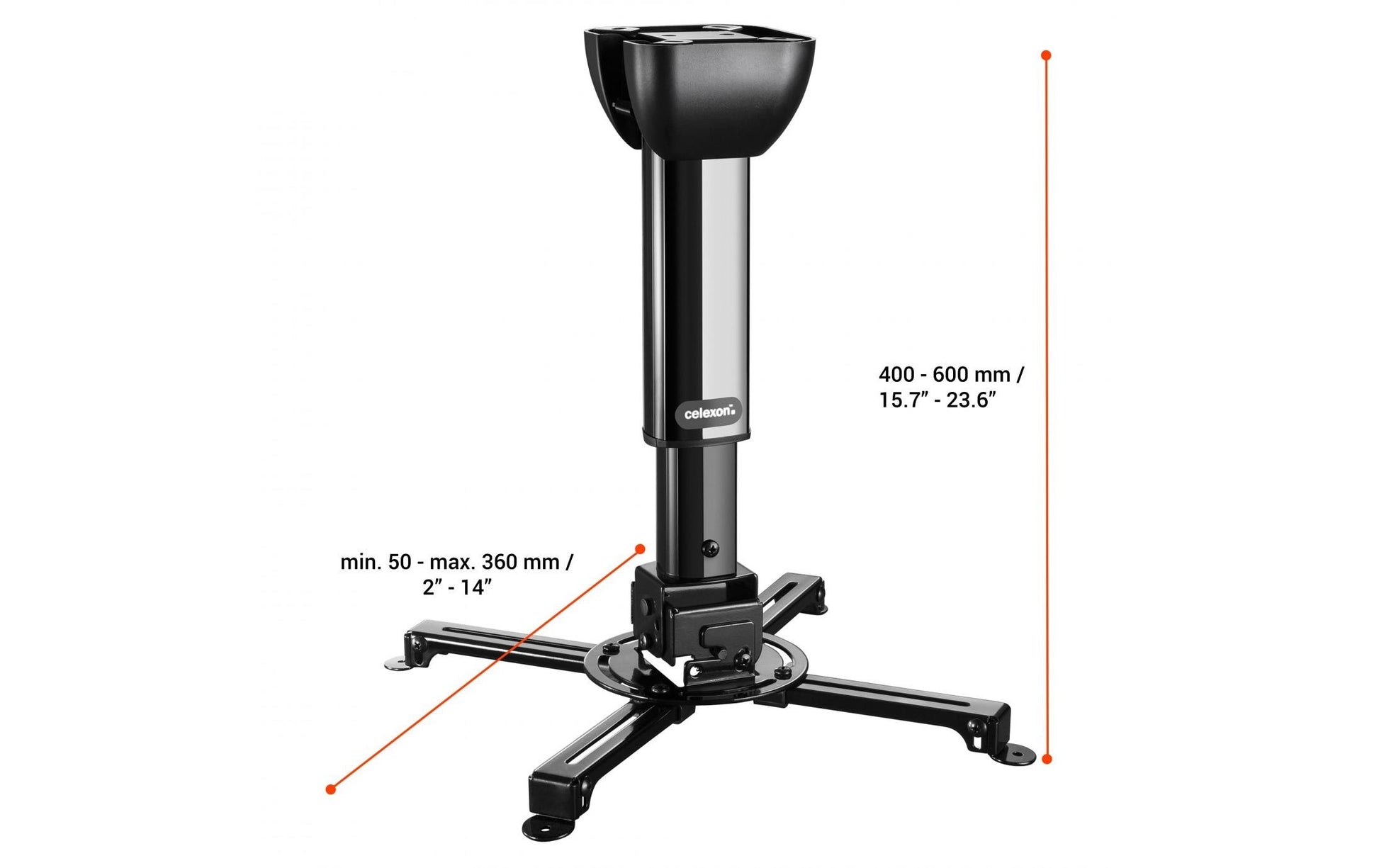 Celexon Projektor-Deckenhalterung – 40,0–60,0 cm, neigbar, 15 kg, schwarz, für Bohrbild 50–360 mm