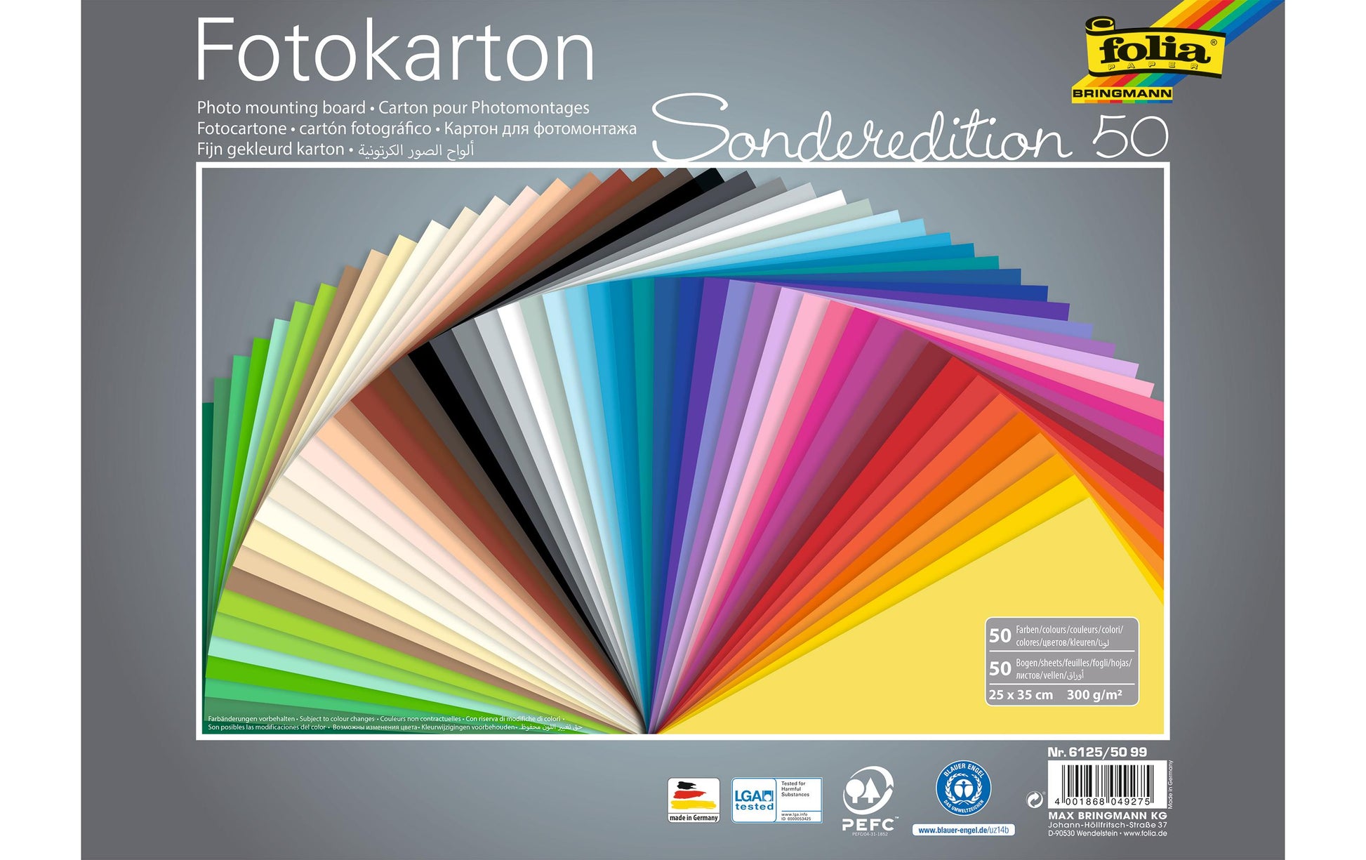 Folia Fotokarton – 25 × 35 cm, mehrfarbig, 300 g/m² – 50 Blatt