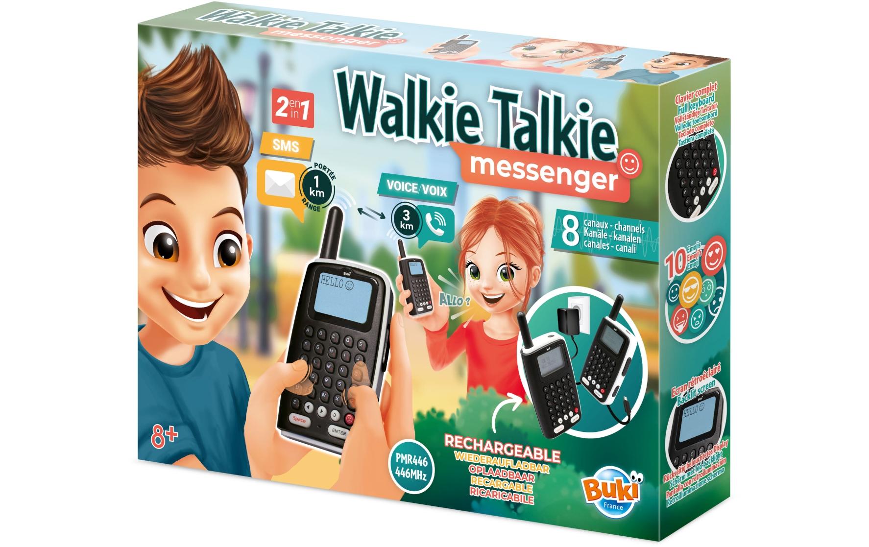 Buki Walkie-Talkie Messenger – wiederaufladbar, inkl. Akkus – 2 Stück – ab 7 Jahren – schwarz/weiss