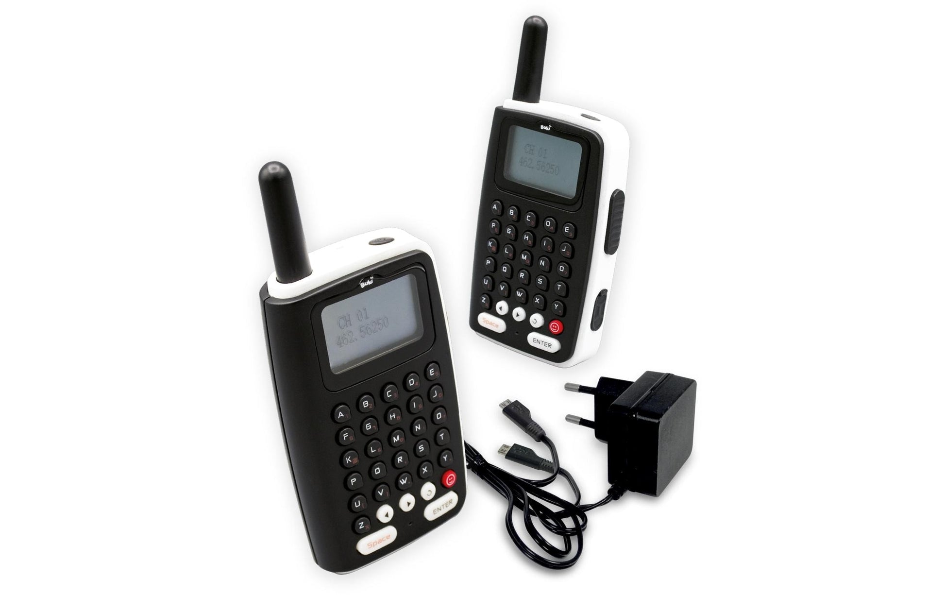 Buki Walkie-Talkie Messenger – wiederaufladbar, inkl. Akkus – 2 Stück – ab 7 Jahren – schwarz/weiss