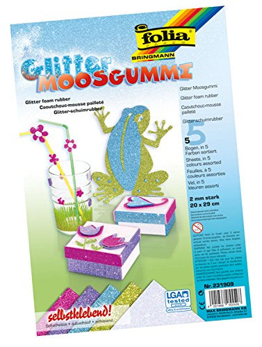 Folia Selbstklebender Moosgummi, Glitzer, 20 × 29 cm, Set à 5 Blätter