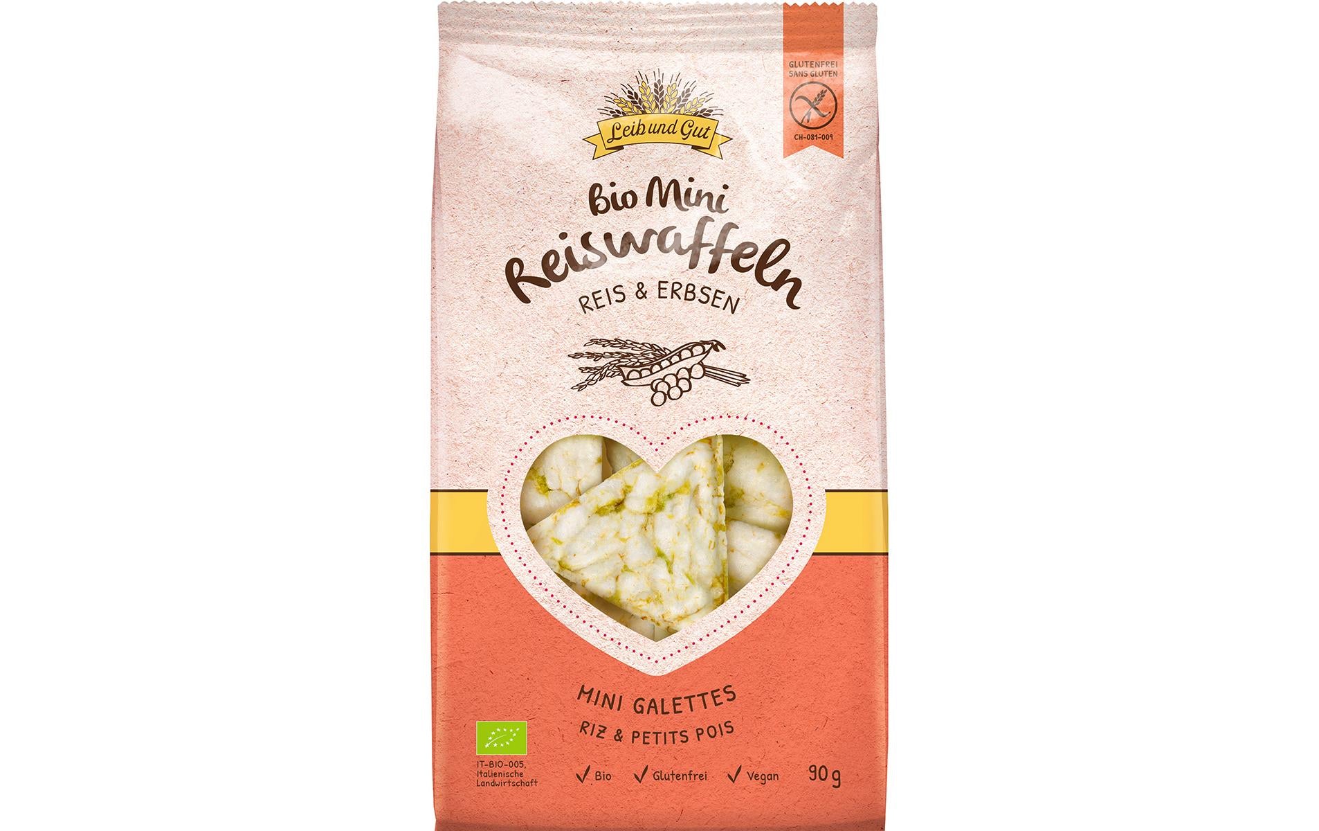 Leib und Gut Mini Reiswaffeln – Reis & Erbsen, bio, glutenfrei – 90 g