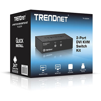 TRENDnet TK-222DVK – 2-Port DVI-I KVM-Switch – 2560 × 1600/60 Hz, USB 2.0-Hub, Audio
