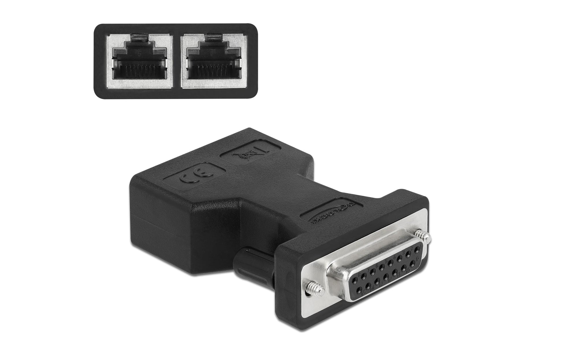 DeLOCK D-Sub 15 zu 2× RJ-45 Adapter – seriell (DA-15 → 2× RJ-45) – Schwarz