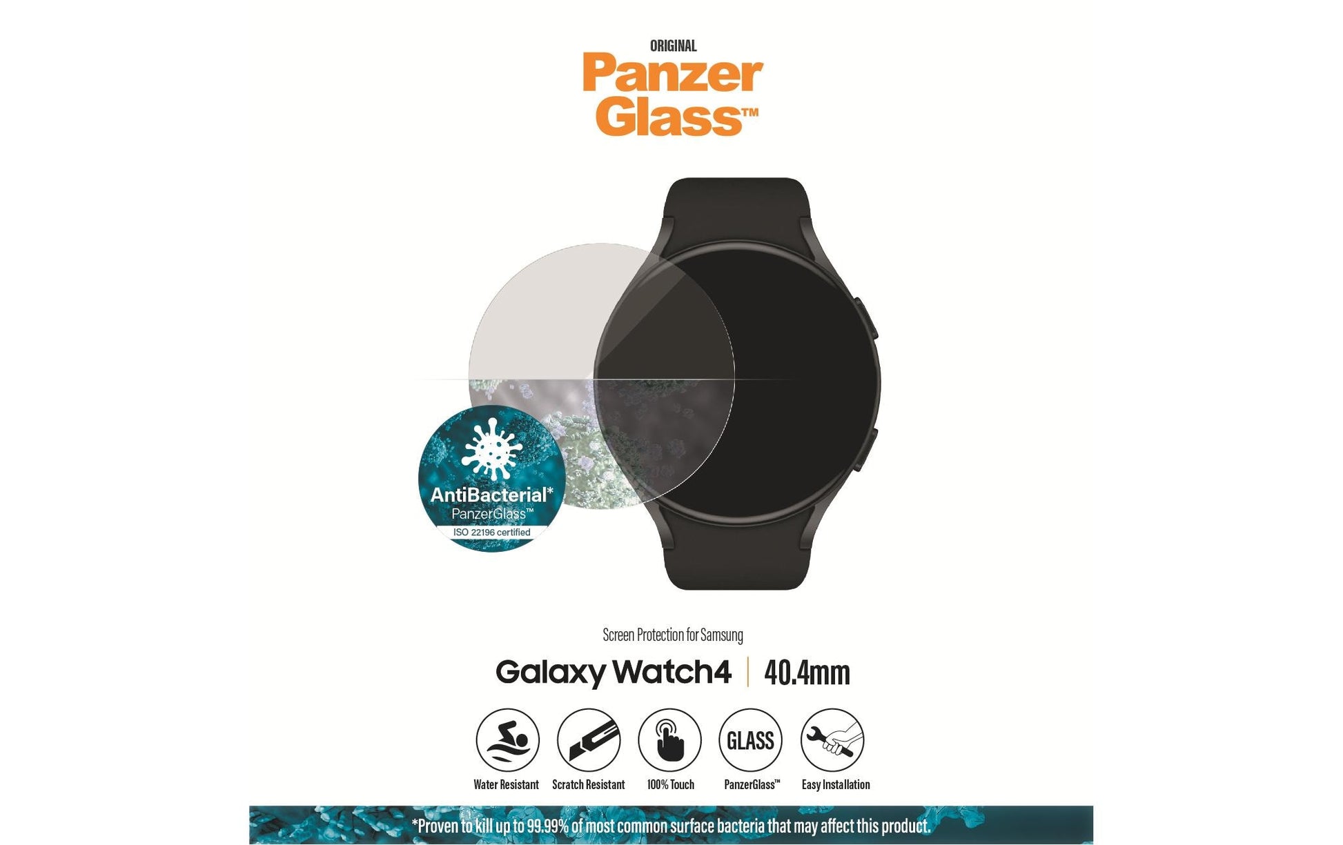 PanzerGlass Displayschutz (Panzerglas), Antibakteriell – für Galaxy Watch 4 40 mm