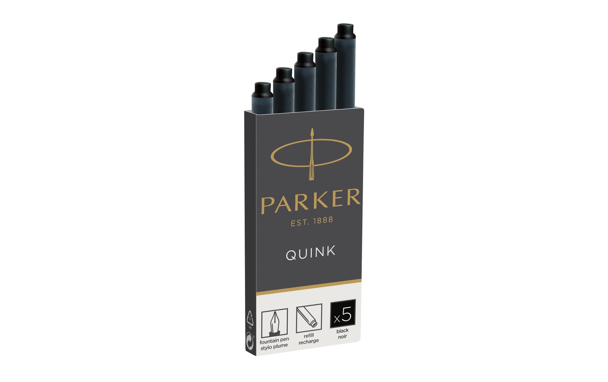 Parker Tintenpatronen Quink – schwarz, dokumentenecht, wasserfest, geruchsarm, 5 Stk.