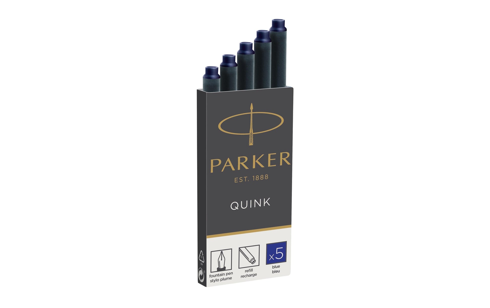 Parker Tintenpatronen Quink – blau, dokumentenecht, wasserfest, geruchsarm, 5 Stk.