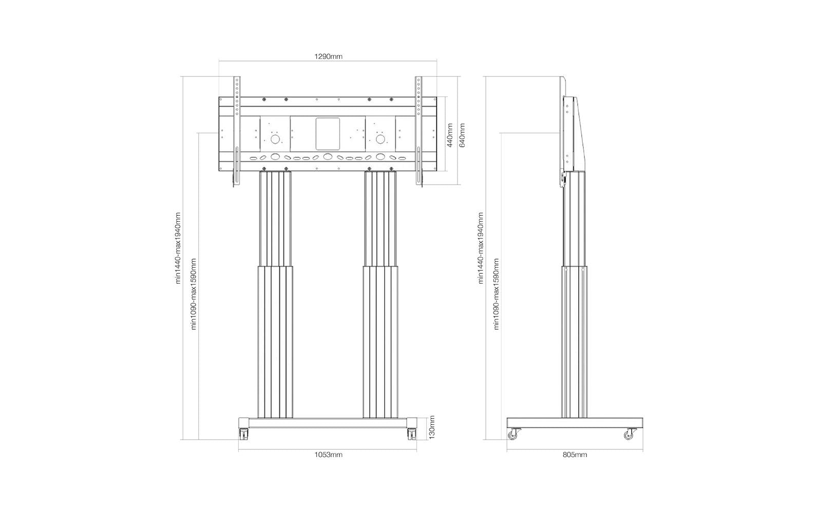 Neomounts Motorisierter Trolley für 70–120" Displays, VESA 300×200–1200×600, Silber