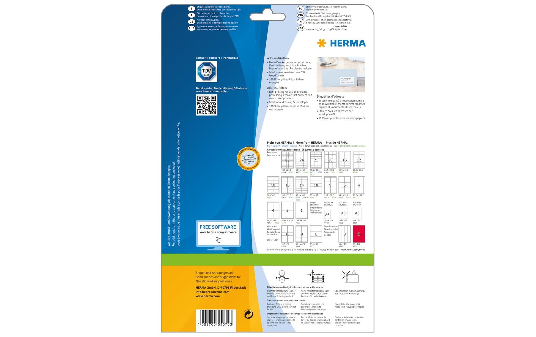 HERMA Adressetiketten, 99 mm × 34 mm, weiss, Papier, permanent, 25 Blätter (400 Etiketten)