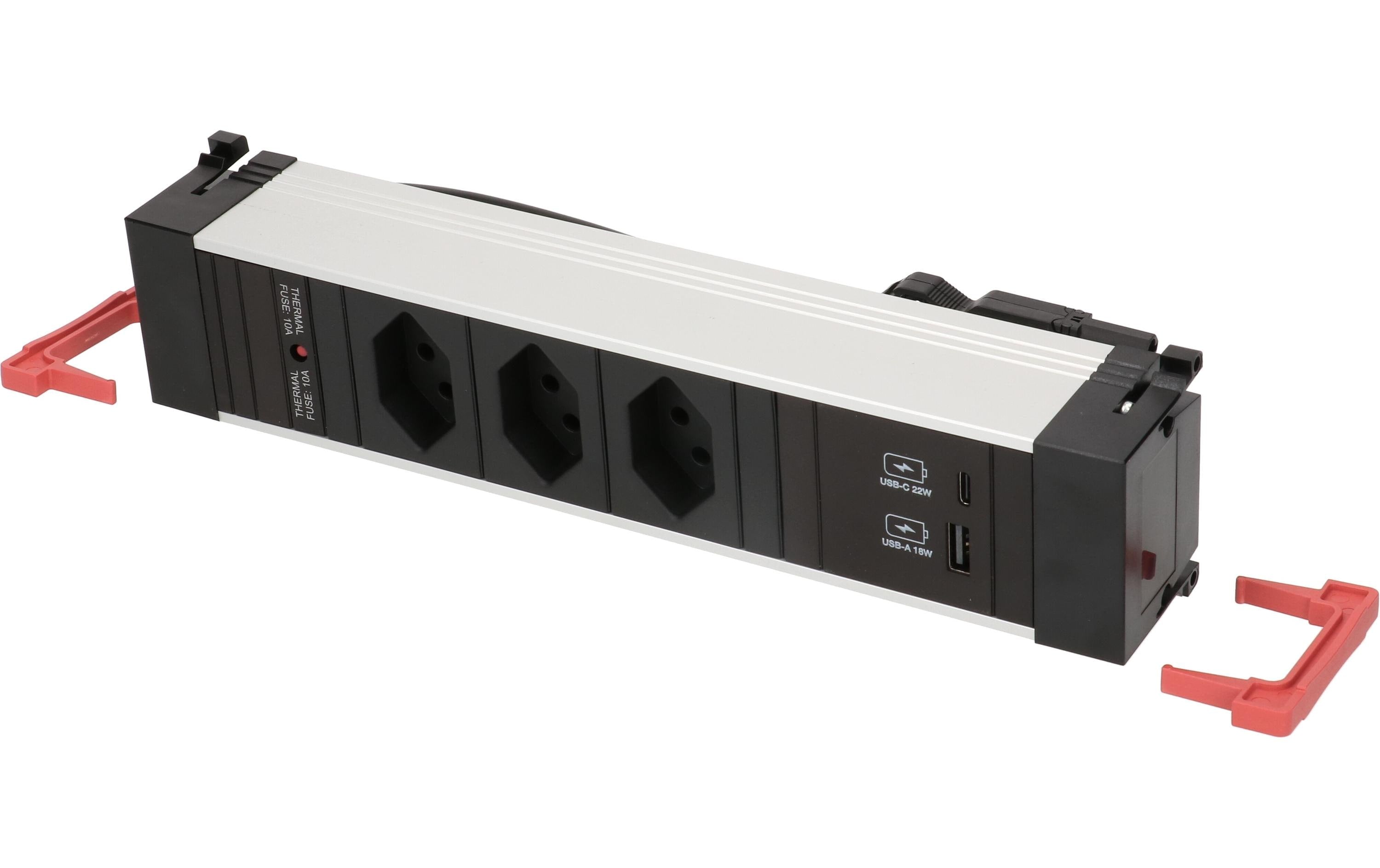 Bachmann Power Frame Einbausteckdosenleiste, 3×T13, 1×USB, Einbau, Eingang GST18I3, 0,2 m – schwarz