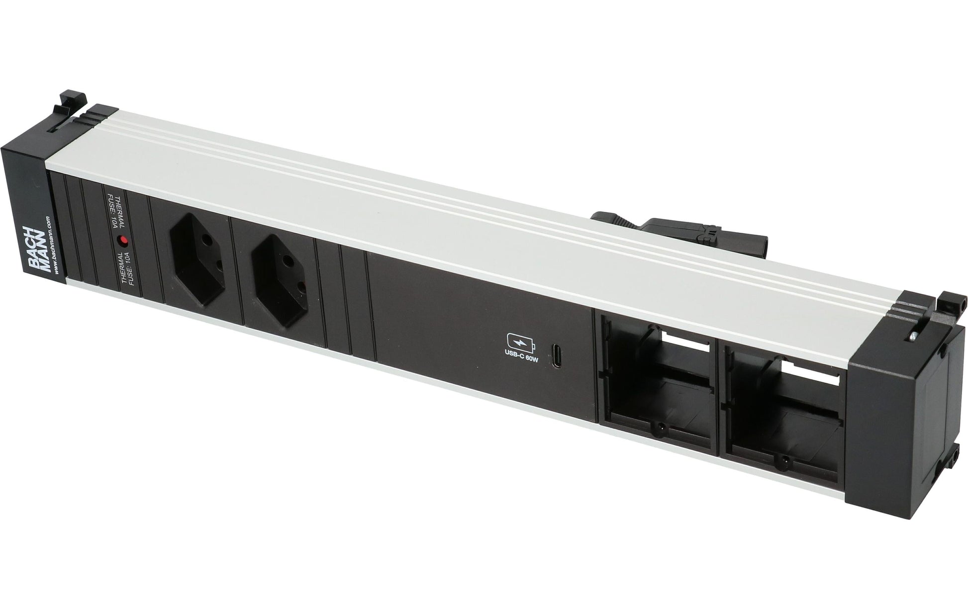 Bachmann Power Frame Einbausteckdosenleiste, 2×T13, 1×USB-C, Einbau, Eingang GST18I3, 0,2 m – Silber
