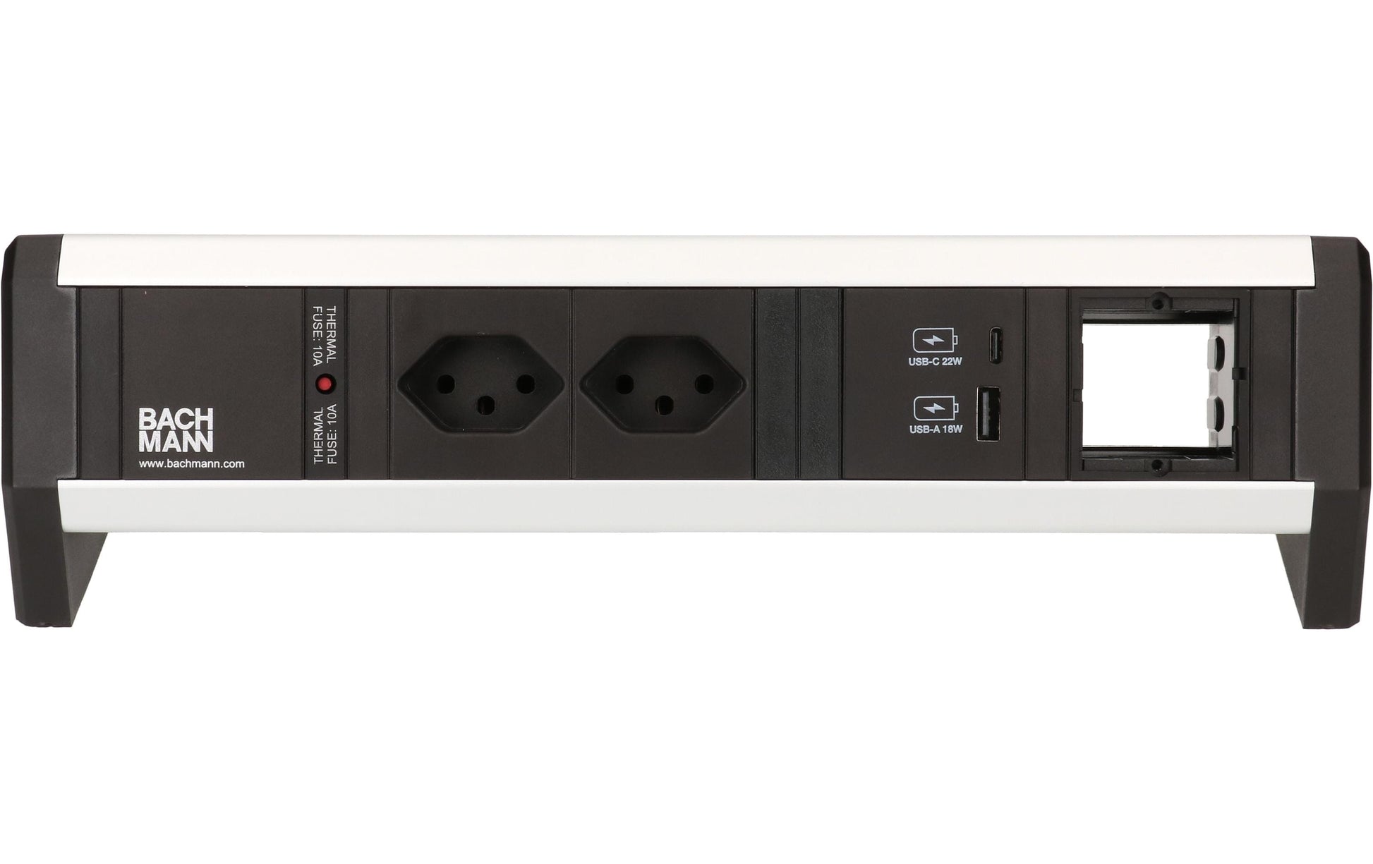 Bachmann DESK 1 Tischsteckdosenleiste, 2×T13, 1×USB-A + 1×USB-C, ohne Schalter, Eingang GST18I3 – silber