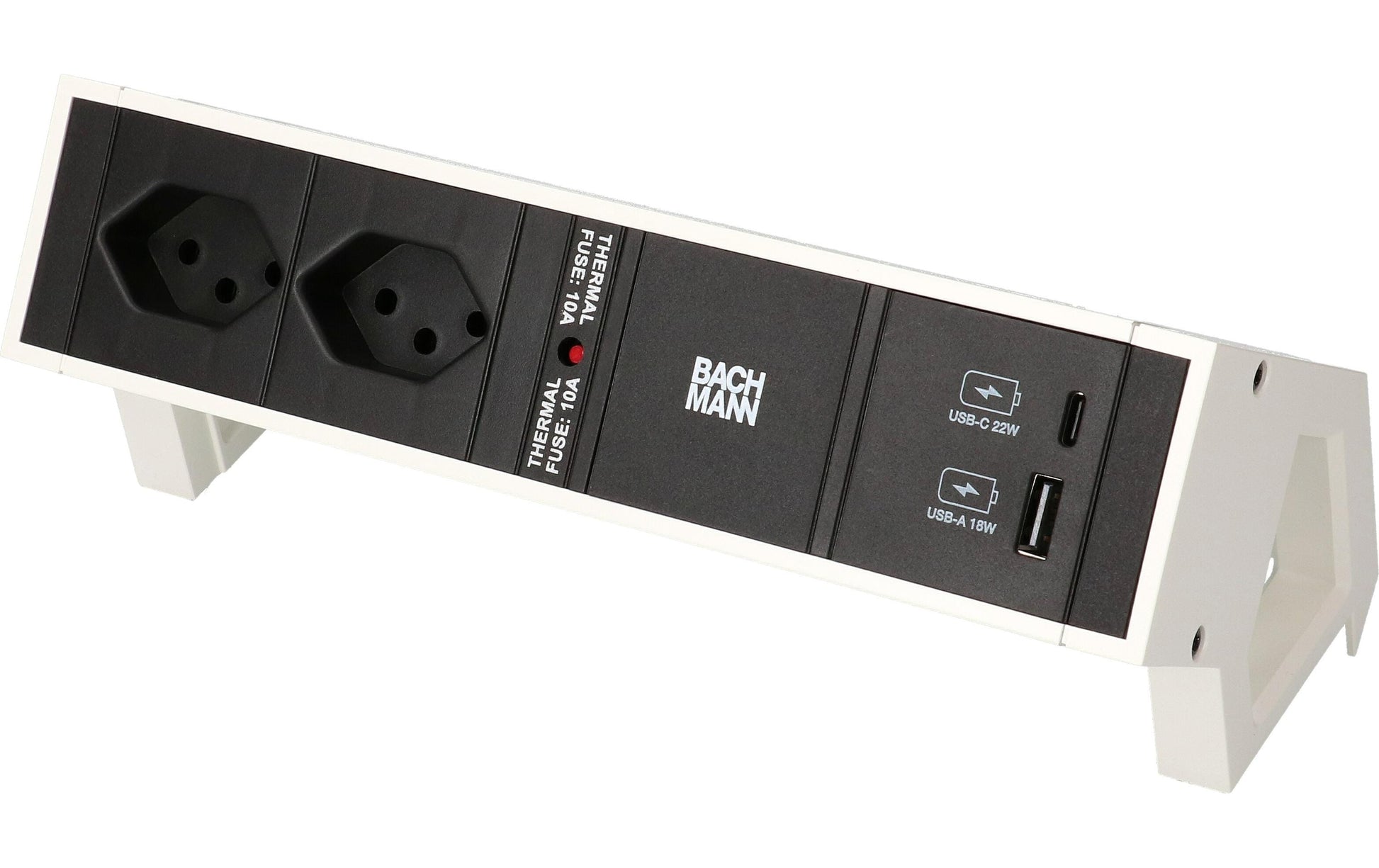 Bachmann DESK 2 – Steckdosenleiste, 2× T13, 2× USB (USB‑A + USB‑C), 0,2 m, Stecker GST18i3