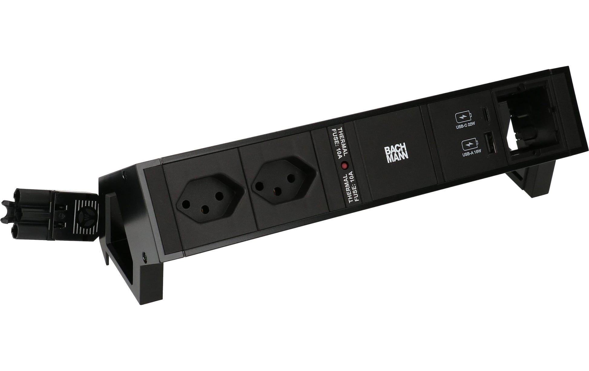 Bachmann DESK 2 Tischsteckdosenleiste – 2×T13, 2×USB, 0,2 m, Montagewinkel, ohne Schalter – Schwarz