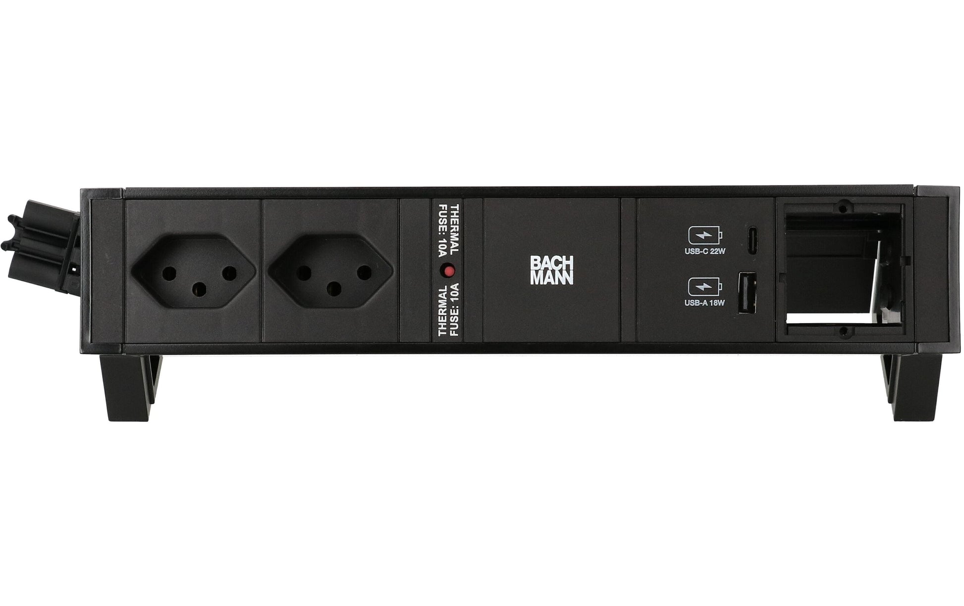 Bachmann DESK 2 Tischsteckdosenleiste – 2×T13, 2×USB, 0,2 m, Montagewinkel, ohne Schalter – Schwarz
