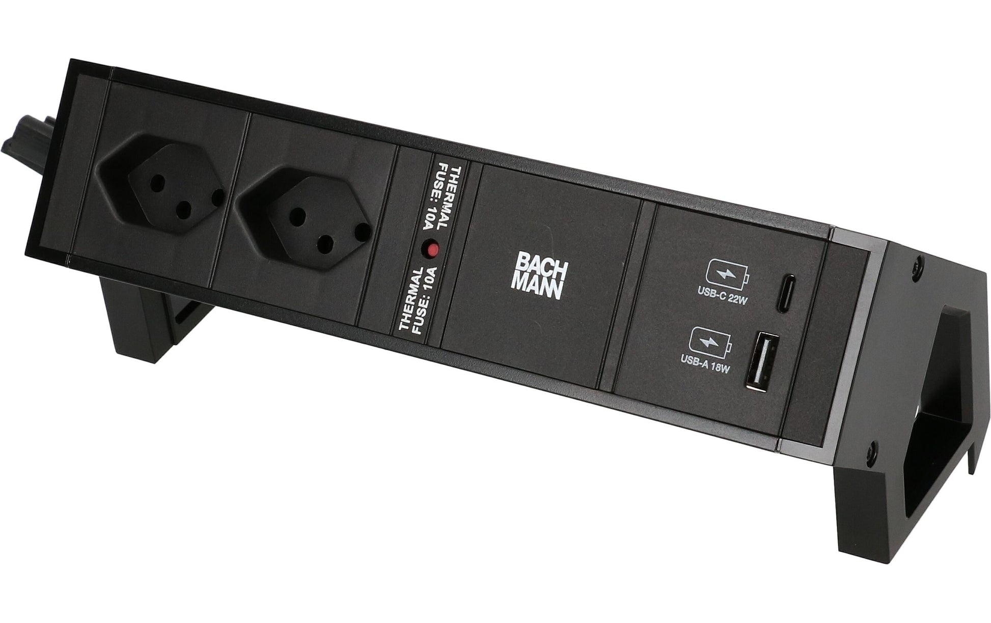 Bachmann DESK 2 – Tischsteckdosenleiste, 2× T13, 2× USB, ohne Schalter, 0,20 m, Stecker GST18i3