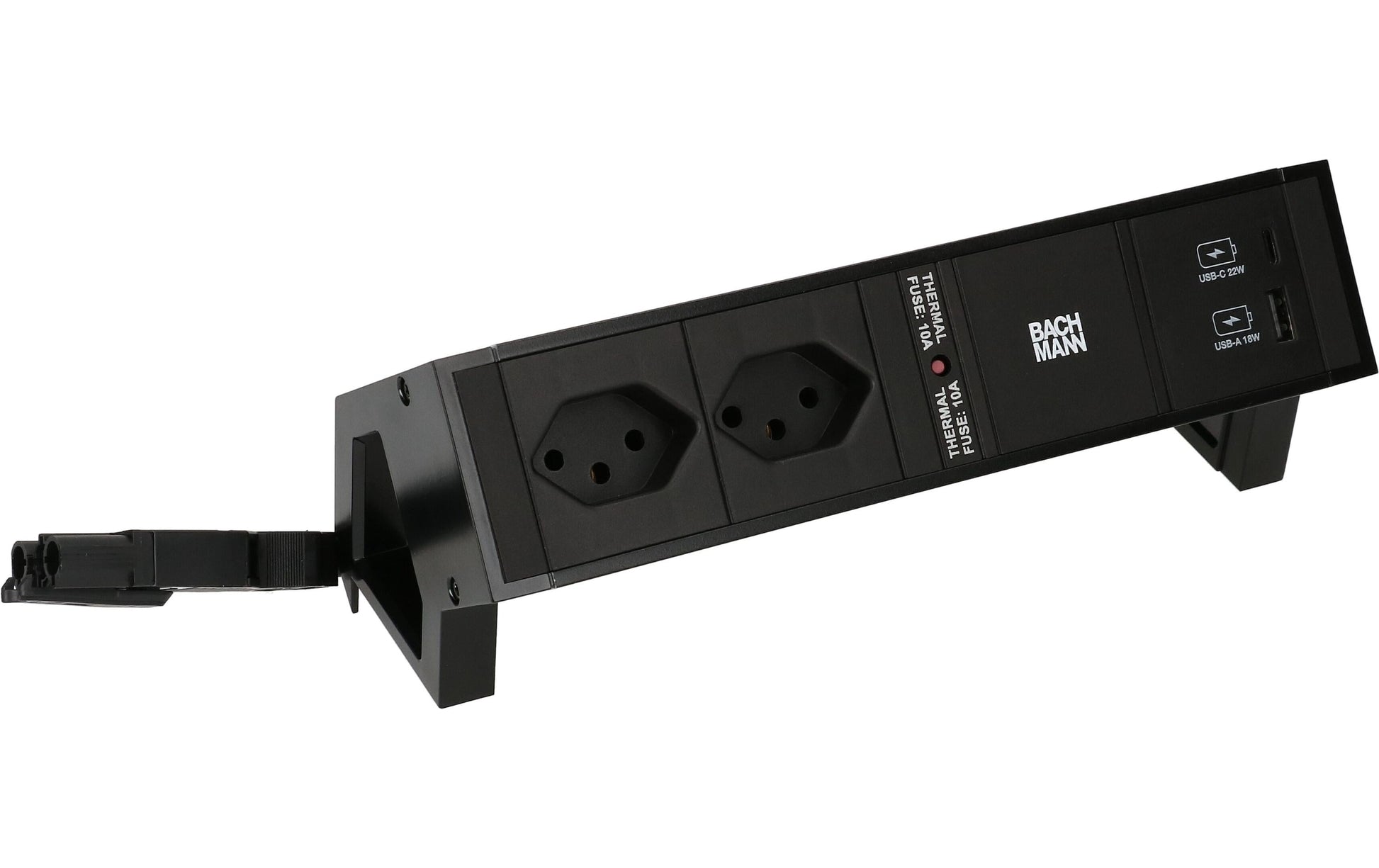 Bachmann DESK 2 – Tischsteckdosenleiste, 2× T13, 2× USB, ohne Schalter, 0,20 m, Stecker GST18i3