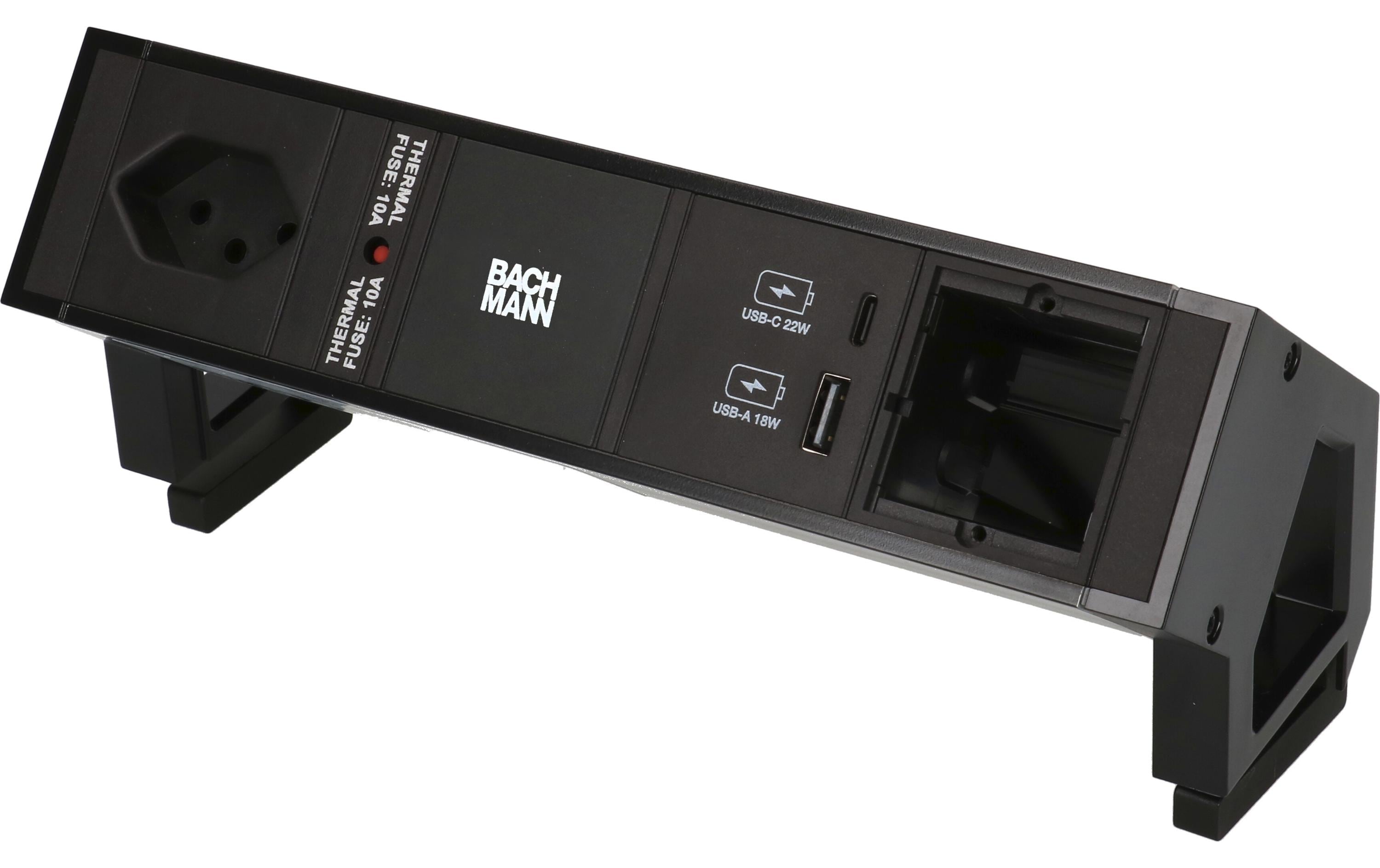 Bachmann DESK 2 Tischsteckdosenleiste, 1×T13, 0,2 m, Montagewinkel – schwarz