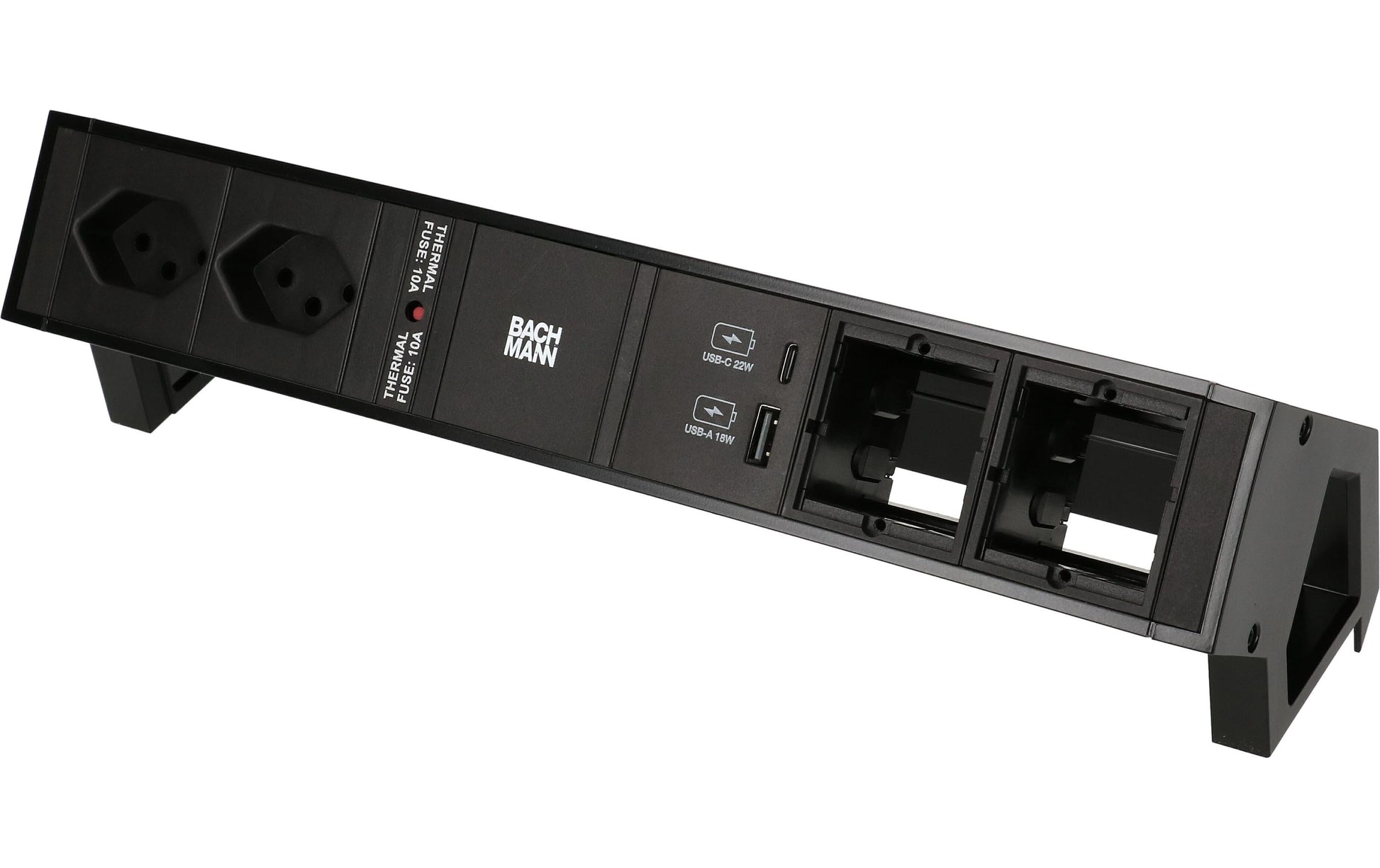 Bachmann DESK 2 – Tischsteckdosenleiste, 2× T13, ohne Schalter, 0,2 m, Stecker GST18I3