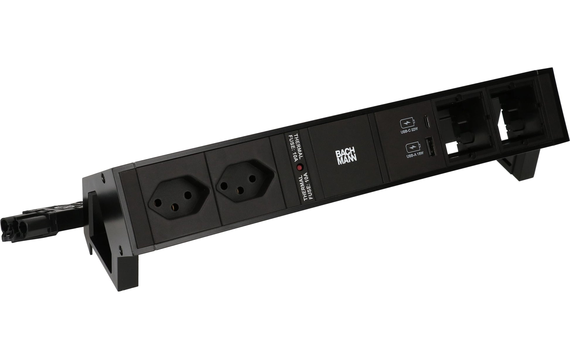Bachmann DESK 2 – Tischsteckdosenleiste, 2× T13, ohne Schalter, 0,2 m, Stecker GST18I3