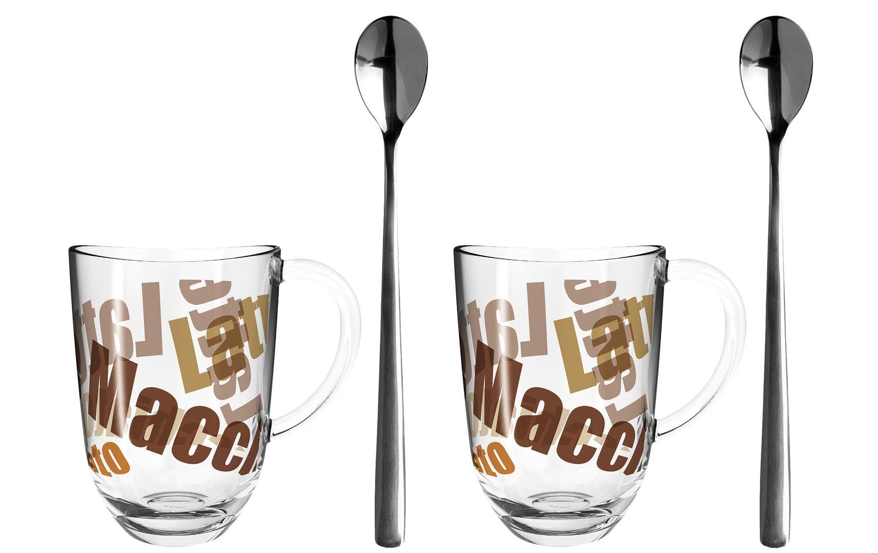 LEONARDO NAPOLI Latte Macchiato Glas – 0,38 l, Kalk-Natron-Glas, Transparent, mit Löffel, 4 Stück