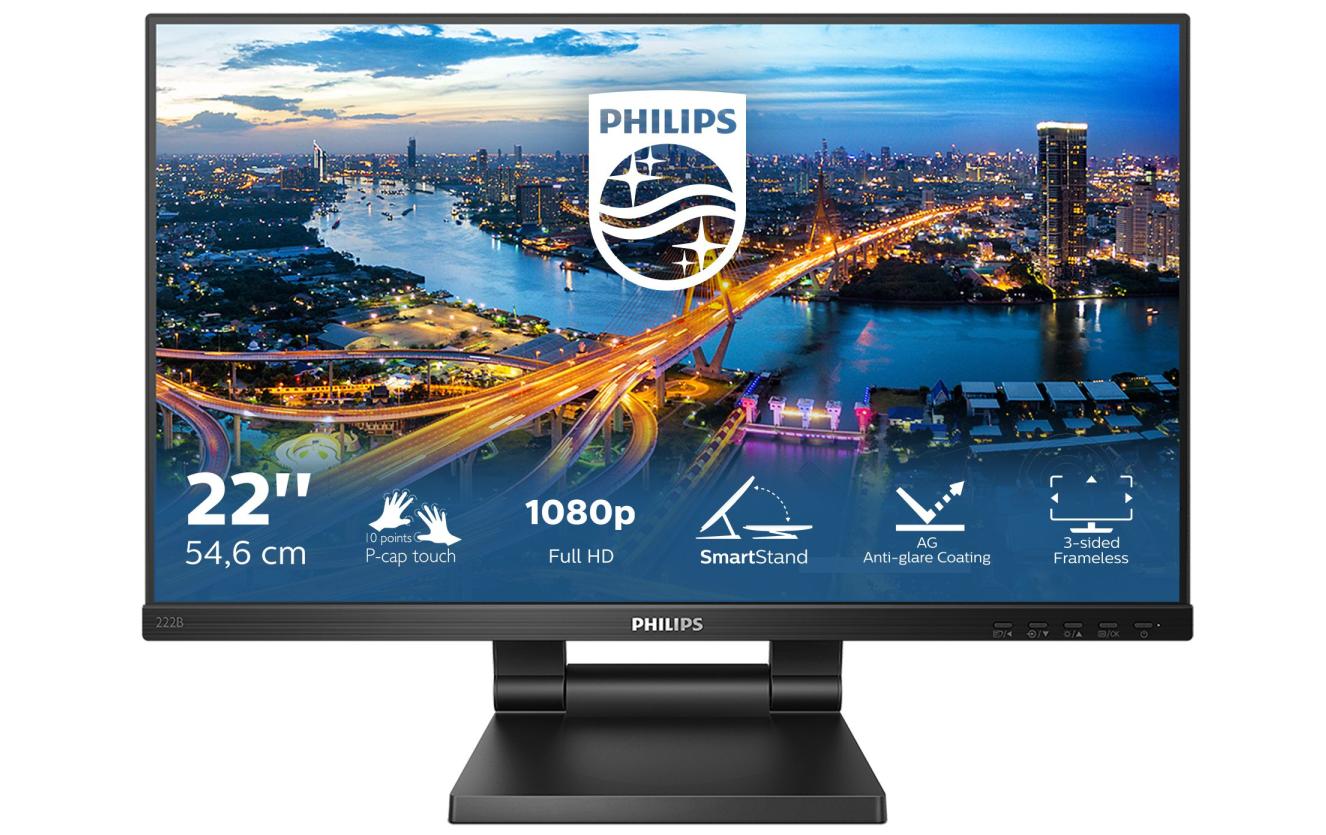 Philips 222B1TC/00 – Monitor, 21,5", IPS, Touch, 75 Hz, 250 cd/m², VESA 100 × 100, Schwarz