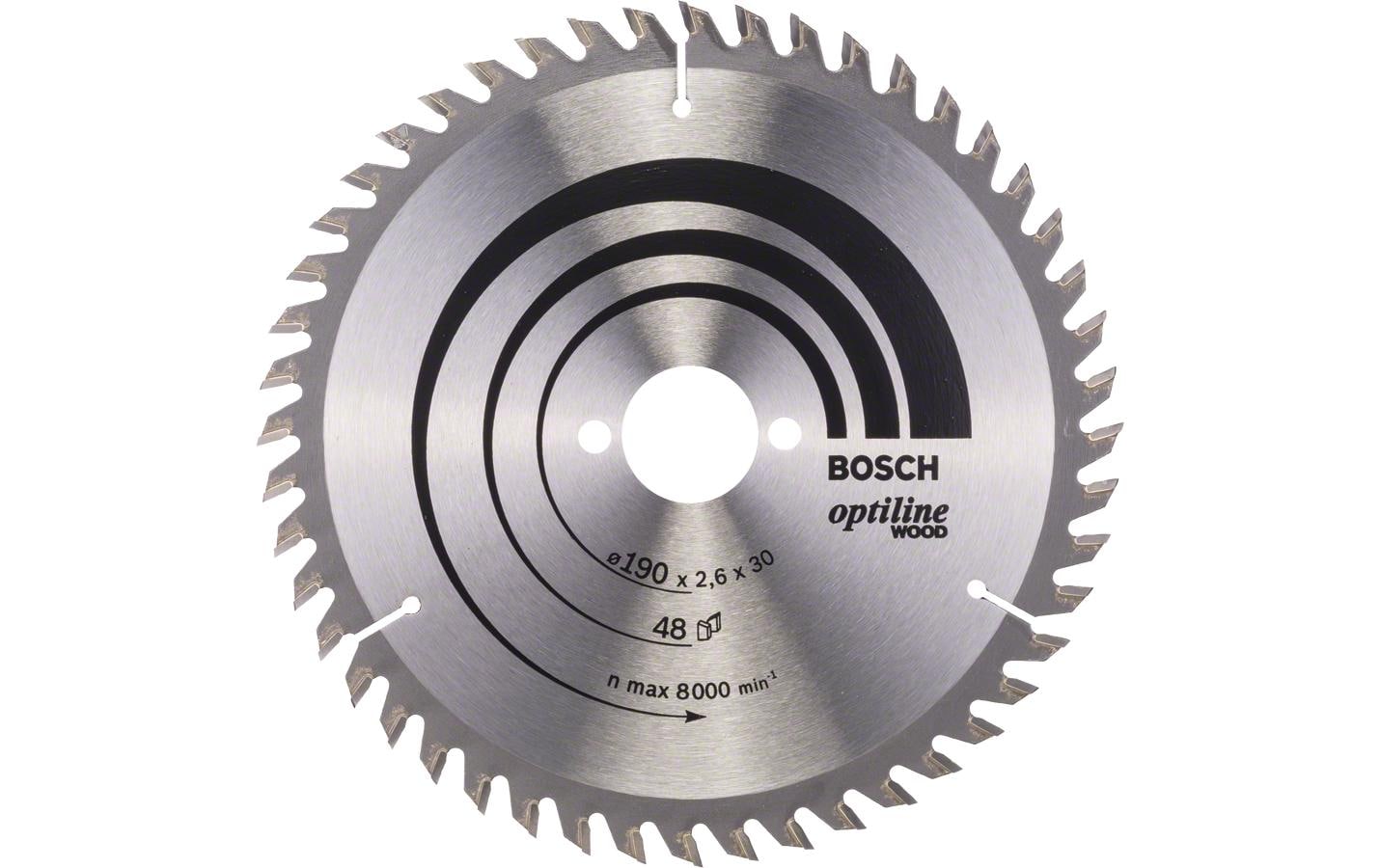 Bosch Professionelles Optiline Wood Kreissägeblatt 190 mm, 48 Zähne – für Holz – 1 Stk