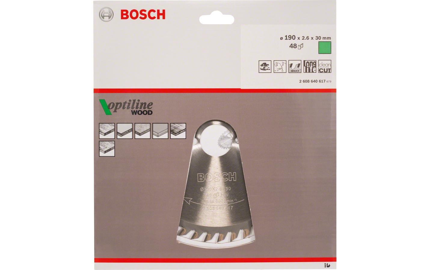 Bosch Professionelles Optiline Wood Kreissägeblatt 190 mm, 48 Zähne – für Holz – 1 Stk