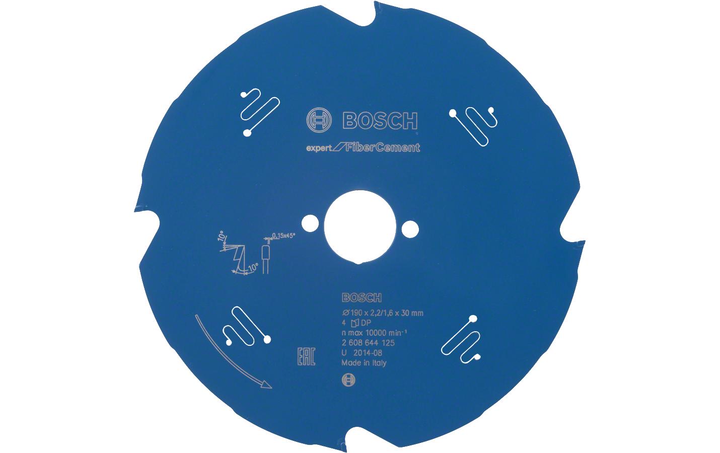 Bosch Professionelles Kreissägeblatt 190 × 30 × 2,2 mm, 4 Zähne – für Zementfaser-Paneel – TCG – für Bosch